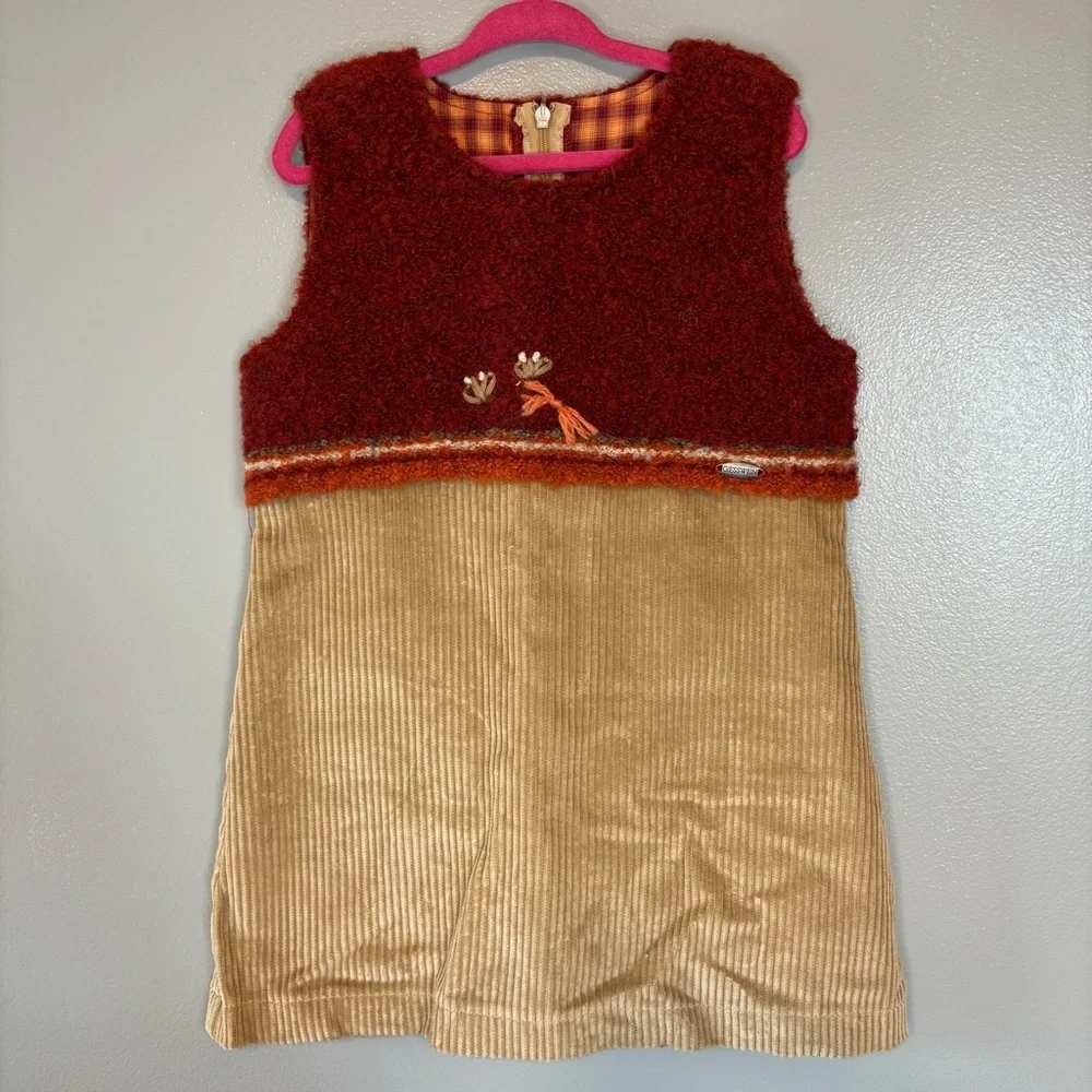 Giesswein sz 92 Girl’s 2 piece Wool Sweater Dress Plaid Corduroy Cottagecore
